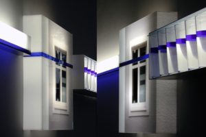 sensitive balance (detailansicht), plexiglas dia glas wasser silikonöl blau metall, kaiser friedrich, 2003