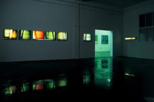 light and colour, 7 edelstahl-leuchtkästen mit laserchrome grossdiapositiv, 2001