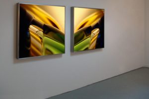 macro landscape, 2 edelstahl-leuchtkästen with laserchrome grossdiapositiv, galerie wandelbar, gtaad, 2005