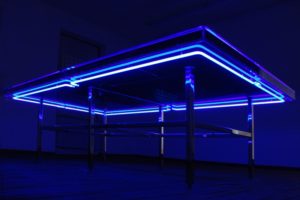 the very best....... , blaues neon plexiglas edelstahl poliert silikonöl blau wasser, neue kunstverein aschaffenburg, best before.... 2007