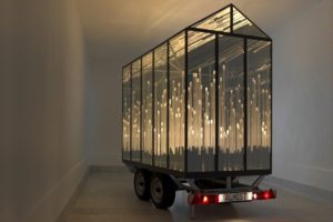 almost, metall spiegel plexiglas trailer led's, galerie klaus benden, köln, 2012