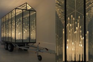 almost, metall spiegel plexiglas trailer led's, galerie klaus benden, köln, 2012