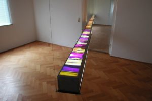 light and colour, edelstahl leuchtkasten mit laserchrome grossdiapositiv, oberbayerische kulturtage, altötting, 2001