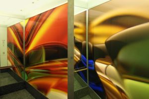 macro landscape, 8 aufzugskabinen im skyper, deka immobilien investment frankfurt, 2005